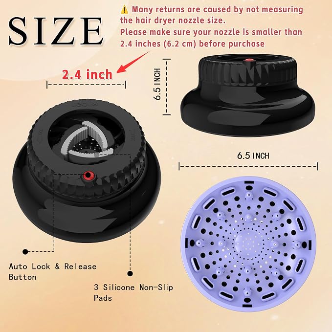 Universal Portable Blow Dryer Diffuser for Curly and Natural Wavy Hair, Hair Dryer Diffuser for Curly and Natural Wavy Hair (Black&Purple)