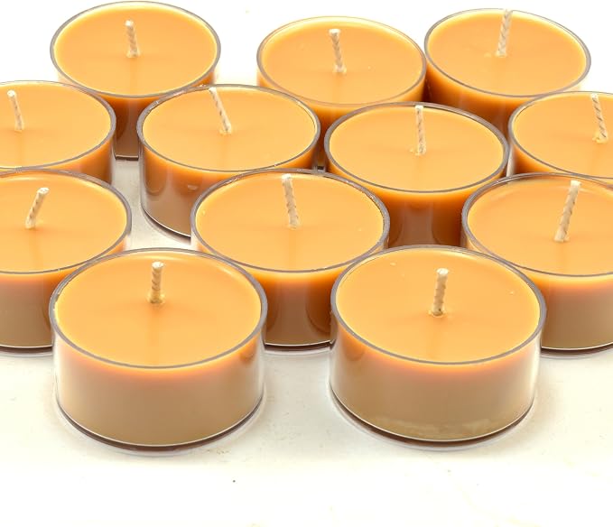Amber Romance Scented - Soy Tealight Candles, 12 Pack - Beige Tealight Candles - Highly Scented - Made with Soy Wax - Handmade in The USA - Candeo Candle - Summer Scents