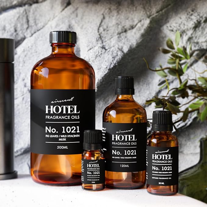 AirScent Hotel Diffuser Oil No. 1021 - Fig Leaves Hyacinth Sandalwood - Hotel Scent Dupe - Premium Fragrance Oil for Ultrasonic and Waterless Diffusers and Crafting - 120 mL, 4 fl oz Glass Bottle