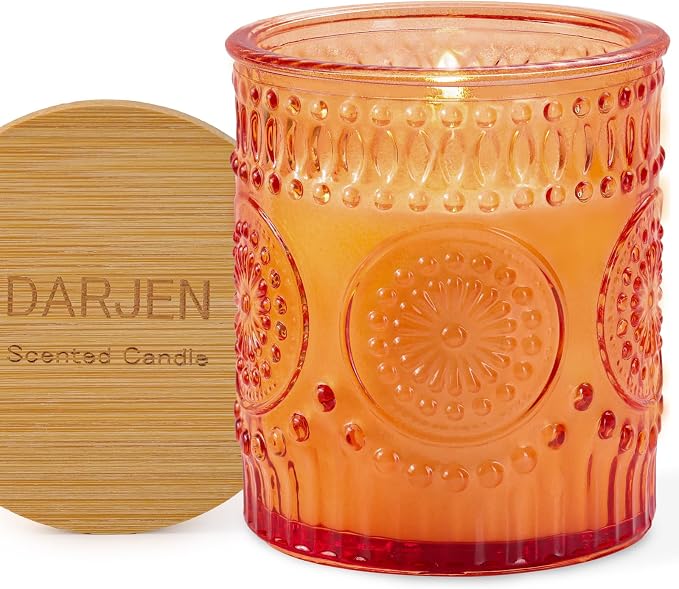 DARJEN Pumpkin Candles for Home- 5.3oz 35H Natural Soy Wax Aromatherapy Jar Candle with Strong Scent, Decorative Aesthetic Candles for Entryway, Living Room, Fall Obsession, Luxury Gift