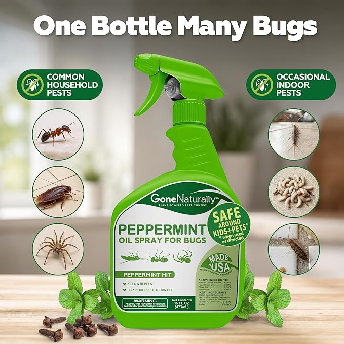 Peppermint Oil Spray for Bugs– Extra Strong Insect Repellent & Bug Spray for Home– Kills & Repels Ants, Roaches, Spiders & More– Safe Around Kids & Pets– Indoor & Outdoor Use (16oz)