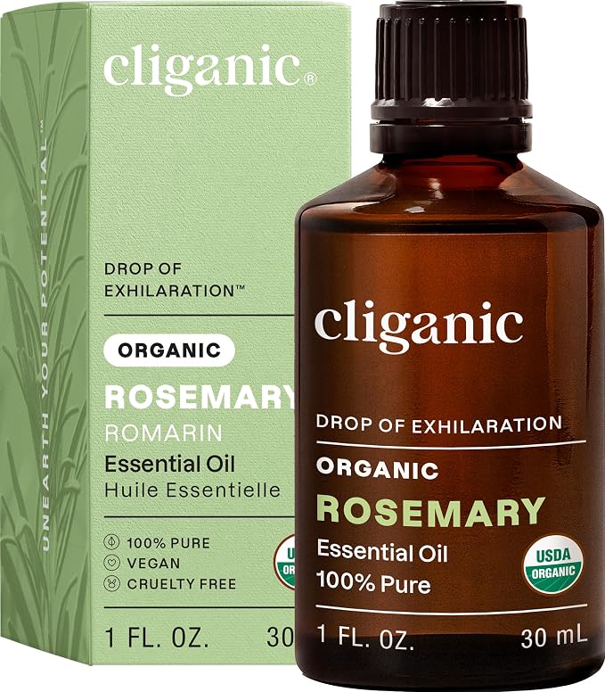 Cliganic Organic Rosemary Essential Oil for Hair, Skin, Aromatherapy - 100% Pure Natural Undiluted | Non-GMO Verified