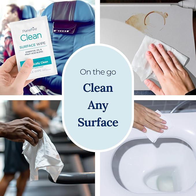 Travel Essentials | Hygiene Kit | Travel Toiletry Kit | Travel Size | Spray Hand Sanitizer Tangerine Coriander Scent | Surface Wipes | Individual Travel Wipes | Surface Cleaner | With Essential Oils