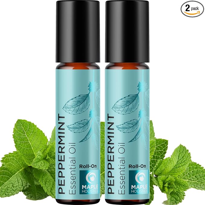 Peppermint Oil Roll on - Pure Peppermint Rollerball Essential Oil Aromatherapy Stick for Headaches - Natural Travel Essential and Pregnancy Must Have for Headaches Energy & Focus Support (2 Pack)