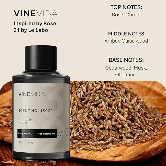 VINEVIDA [4 Fl Oz] Scent NO. 1302 Fragrance Oil for Cold Air Diffusers, Aromatic Notes of Cedarwood Spicy Woody, Essential Oils for Diffuser Oil Refill & Air Freshener Room Spray