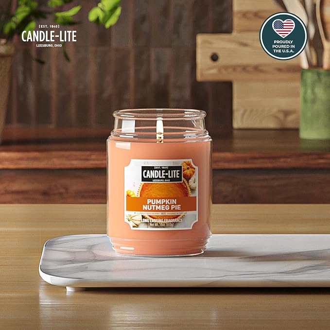 Candle-lite Halloween Scented Candles, Pumpkin Nutmeg Pie, 18 oz Jar, Proudly Poured in The USA, Aromatherapy Candle, Single-Wick with 110 Hours of Burn Time, Perfect for Creating an Inviting Ambiance