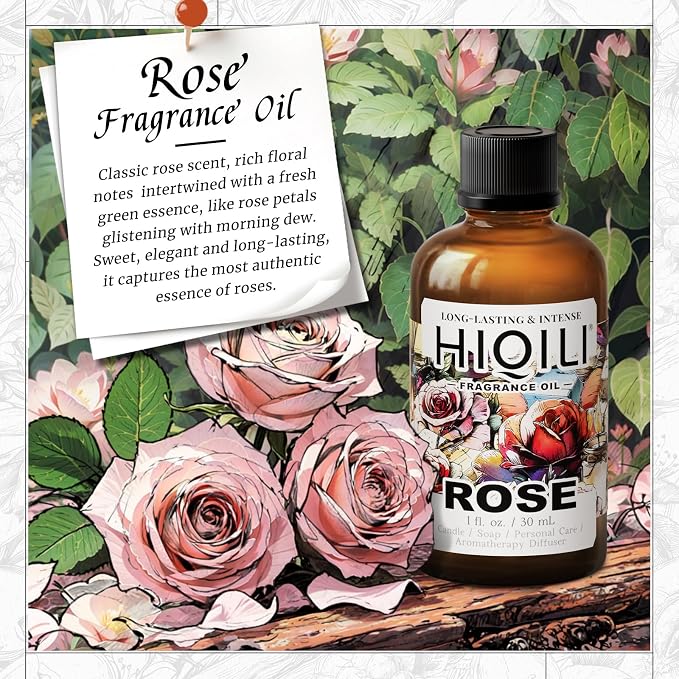 HIQILI Rose Fragrance Oil for Candle, Soap & Perfume Making, Essential Oil for Diffuser, Aromatherapy, Add to Home Cleaning Spray - 1 Fl Oz