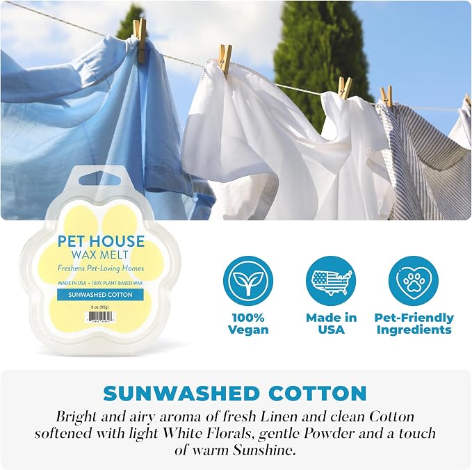 Pet House Sunwashed Cotton Wax Melts - Long-Lasting Plant Based Fresh Linen Scented Wax Melts Pet Friendly Pack of 4
