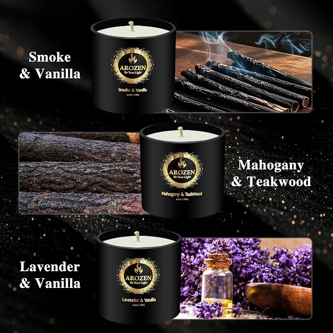 3 Pack Candles for Home Scented, Scented Candles Gifts Set for Men, Aromatherapy Soy Candle of Lavender, Mahogany Teakwood & Smoke Vanilla, Gifts for Men Fathers Day Valentine's Day Present