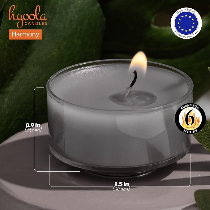 HYOOLA Scented Tealight Candles - Clear Cup - Harmony Tealight Candles Scented - 6 Hour Burn Time - 15 Pack - European Made