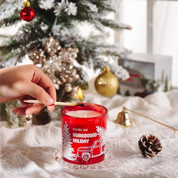 ROMIIE ZOI Christmas Scented Jar Candle - 6oz Soy Wax - Holiday Infused with Winter Greenery Aroma - with Beautiful Box Special for Decoration Gifts