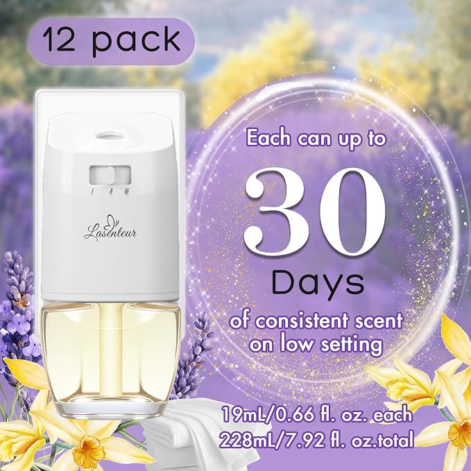 Plug In Air Freshener Refills, Summer Scents Lavender, Linen & Vanilla, 12 Pack (7.92 Fl Oz), Compatible with Air Wick & Glade, Scented Oil Refills for Home, Bathroom, Bedroom, Kitchen & Office