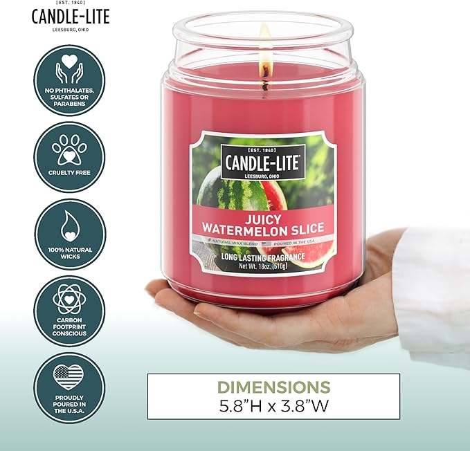 Candle-lite Scented Candles, Juicy Watermelon Slice, 18 oz Jar, Proudly Poured in The USA, Aromatherapy Candle, Single-Wick with 110 Hours of Burn Time, Perfect for Creating a Refreshing Ambiance