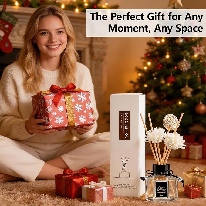 Jasmine Reed Diffuser 1.7 fl oz, Exotic Floral Home Fragrance, Non-Toxic Essential Oil with 6 Scent Sticks, Long-Lasting Natural Air Freshener for Living Room & Bedroom & Gift