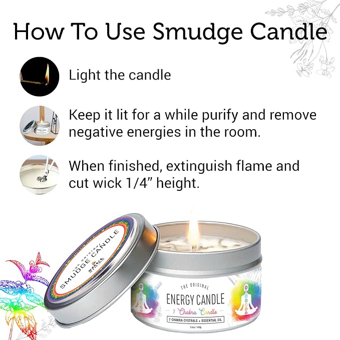 SOUL STICKS Smudge Candle for Cleansing House, Meditation, Chakra Healing, Aromatherapy | 3.5 Ounce Smudge Candle for Spiritual Cleansing (7 Chakras)