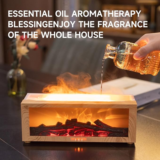 TMEHM Fireplace Flame Air Diffuser Humidifier,7 Colors Aromatherapy Essential Oil Diffuser,Ultrasonic Aroma Humidifier with Timer for Home,Bedroom,Office,Yoga