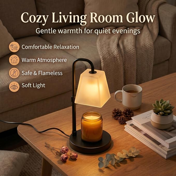 JIMEI Candle Warmer Lamp with Timer Electric Wax Warmer for Scented Wax Melt Warmer Melter for Jar Candles Dimmable Adjustable Height Gifts for Women Mom House Warming Frossted Glass Black