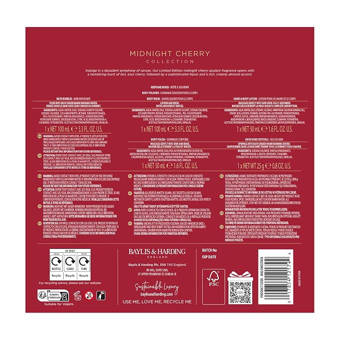 Baylis & Harding Midnight Cherry Luxury Pamper Present Gift Set For Women - Vegan Friendly
