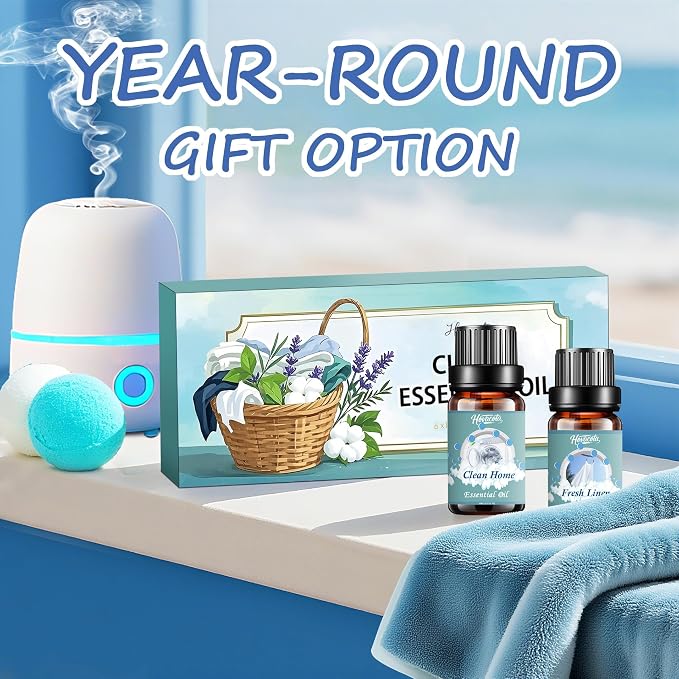 Laundry Essential Oils Set, Diffusers Oils for Home, Clean Fragrance Scents Blends for Humidifiers, Candle Soap Making, Including Clean Home,Blossom Soap,Lavender,Fresh Linen,Fresh Cotton,Lemongrass