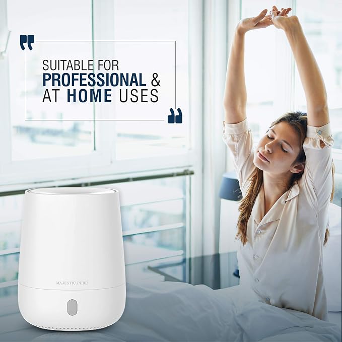 MAJESTIC PURE USB Essential Oil Diffuser, Portable Aromatherapy Diffuser, Travel Size, Auto Shut-Off for Spa Room, Home, Office, Bedroom - BPA Free, 120 ml White