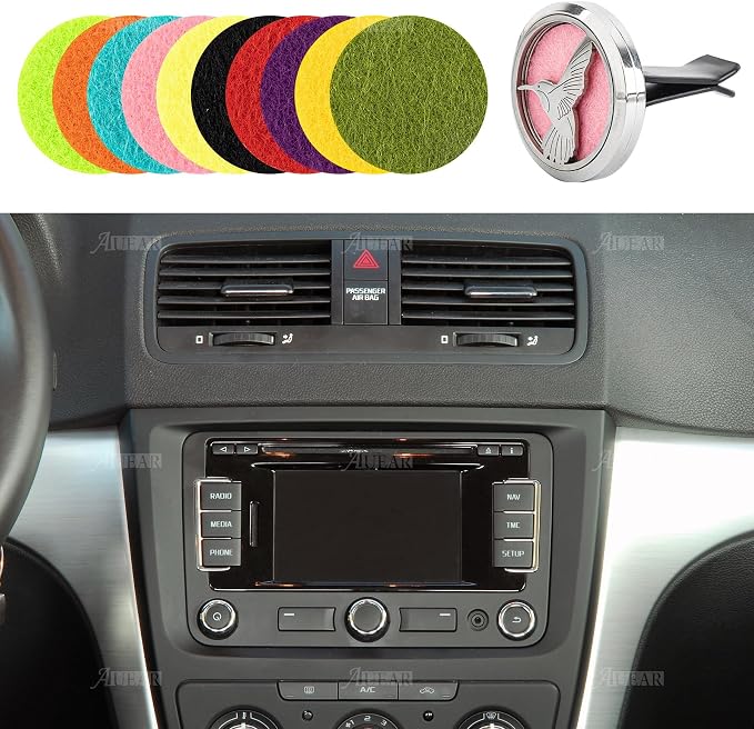 AUEAR, Bird Car Diffuser Vent Clips Aromatherapy Essential Oil Diffusers 30mm Stainless Steel Lockets with 10 Felt Refill Pads