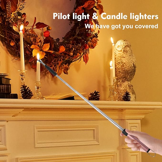Candle Arc Lighters Long Flexible Neck 70cm Telescopic Rechargeable Electric Flameless Lighter for Kitchen Fireplace Pilot Light BBQ Stove (Pink)