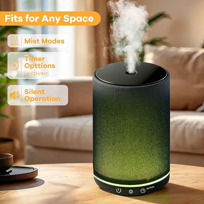 Essential Oil Diffuser with Fabric Cover 150ml Portable USB Plug-in Aroma Diffuser Aromatherapy Oil Diffuser with 7 Colors LED Scent Diffuser with Timer Mini Humidifier for Bedroom Home Office