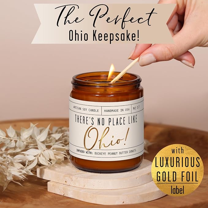 Ohio Gifts, Ohio Decor for Home - 'There's No Place Like Ohio Candle, w/Buckeye Peanut Butter Donuts I Ohio Souvenirs I Ohio State Gifts I 9oz Jar, 50Hr Burn, USA Made