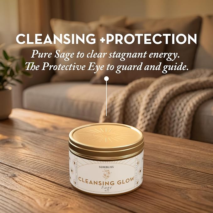 Sage Smudge Candle for Cleansing — 6oz Gold Tin Soy Candle, White Sage Scented, Smokeless Smudge Alternative for Manifestation, Protection, Meditation, Positive Energy & Spiritual Gifts