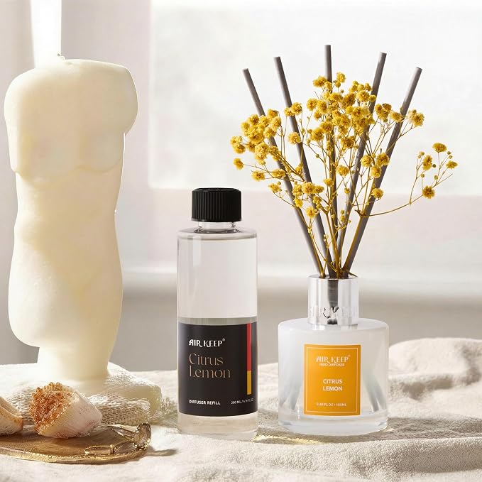 Airkeep Citrus Lemon Reed Diffuser Refill – 6.76 fl oz – Premium Scented Oil for Home Aromatherapy – Long-Lasting Fragrance for Reed Diffusers – Perfect for Bathroom, Bedroom & Home Decor