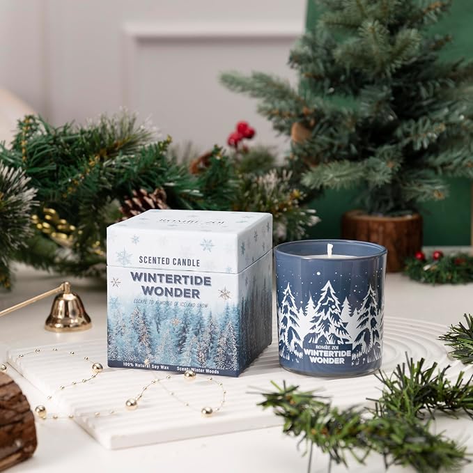 ROMIIE ZOI Christmas Scented Jar Candle - 6oz Soy Wax Candle - Wintertide Wonder Infused with Winter Woods Aroma - with Beautiful Keepsake Box Special for Christmas/Holiday Gifts