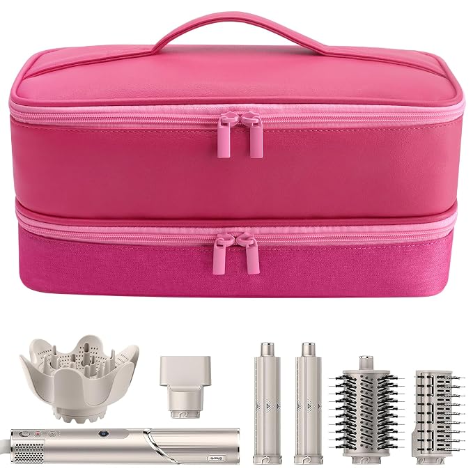 Travel Carrying Case for Hair Dryer for Shark Flexstyle Double-Layer Hair Accessories Tools Storage Bag for Revlon Hairdryer Styler Organizer (P-Pink)