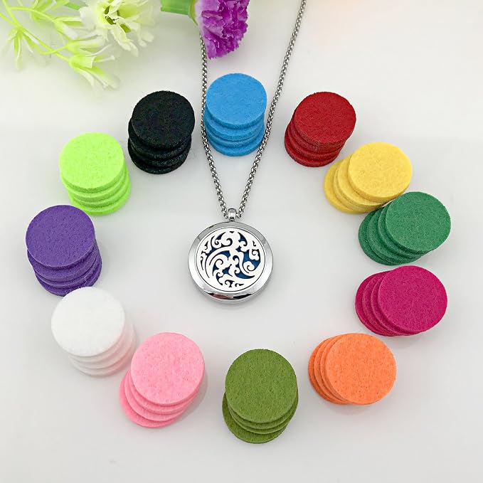 Essential Oil Necklace Diffuser Family Tree of Life Necklace Pendant Aromatherapy Locket 49 Refill Pads (Cloud Diffuser Locket)