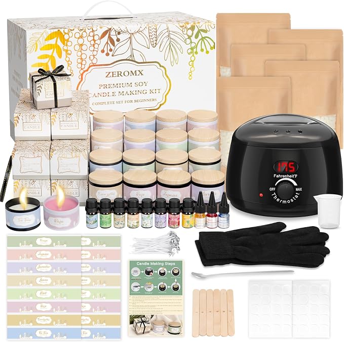 ZEROMX Candle Making Kit for Adults Beginners – 161PCS 1200g Wax DIY Candle Making Kit with Electric Wax Melter Pot, Candle Making Supplies for Make Your Own Candle Kit, Craft Kits for Adults