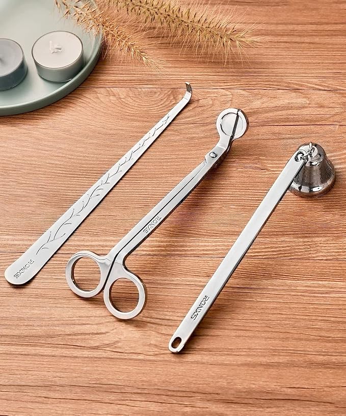 RONXS 3 in 1 Candle Wick Trimmer Set Candle Accessory Wick Cutter, Candle Snuffer Extinguisher, Candle Wick Dipper with Gift Package for Candle Lovers (Silver)