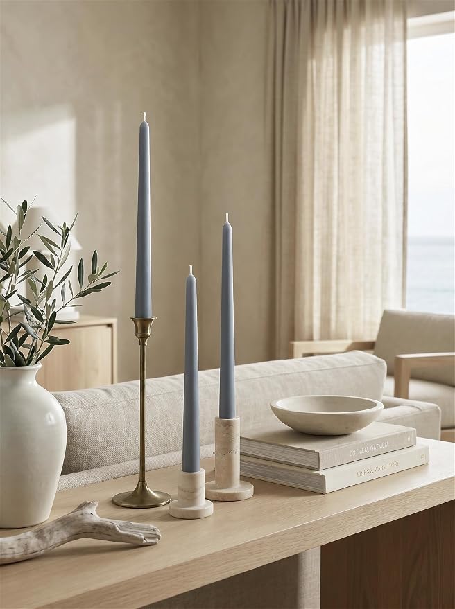 12PK 10" Classic Taper Candles, Dusty Blue, 7-8 Hours Long Burning, Unscented Tall Candlesticks