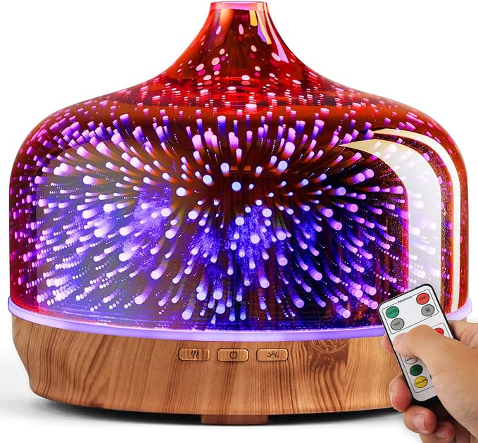 Porseme 500ml Glass Essential Oil Diffuser Aromatherapy Ultrasonic Cool Mist Humidifier 15-21 Running Hours Diffusers with Remote Control for Sleeping Yoga Working Spa(Rose Gold）