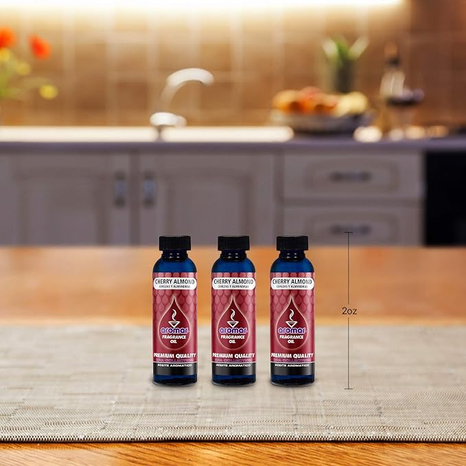 AROMAR Premium Fragrance Oil, Pack of 3 Cherry Almond5 2oz. Bottles. Long Lasting Aromatic Scent, Fresh and Revitalizing Aromatherapy for Living Room, Bedroom, and Kitchen
