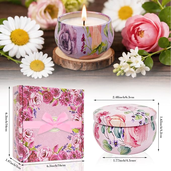 4 Pack Scented Candles for Women Gift- 8% Essential Oil Aromatherapy Candle Set, 50H Long Lasting Natural Soy Wax Candles, Travel Tin Gift Box for Stress Relief Spa Yoga Birthday Housewarming