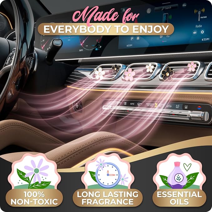 Automotive Colorful Car Decoration - Air Vent & AC Outlet Clips - Air Freshener & Interior Car Decor for Girls & Women (Black, White, Light Pink, Lavender, Eucalyptus, Jasmin)