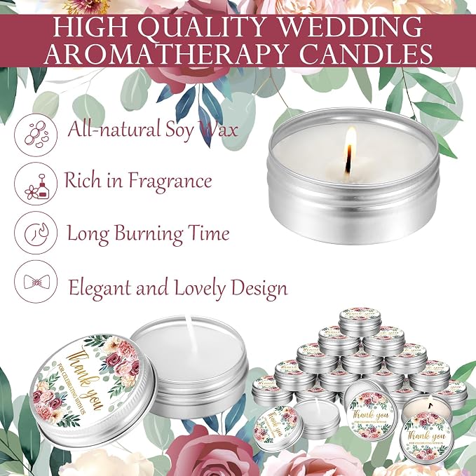 MTLEE 50 Pcs Wedding Candles Gift Favors for Guests 1 Oz Lavender Scented Soy Wax Aromatherapy Candle Favors for Bridal Shower Rustic Wedding Party Guests(Pink Rose)