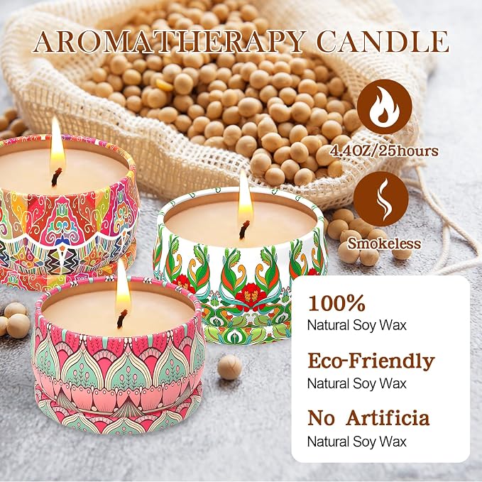Scented Candles Gift Set, 3 Pack Candles for Home Scented, Long Lasting Soy Wax Aromatherapy Candle Set, Gifts for Women with Gift Box, Baby Shower Prizes (Rose.Vanilla.Orange)