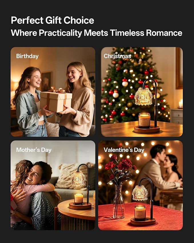 Homelist Candle Warmer Lamp with Timer Dimmer, Electric Wax Melter Warmer for Women/Sister/Mom, Flower Candle Warmer Adjustable with 2 Gu10 Bulbs, Gifts for Birthday/Mother Day, Home Decor