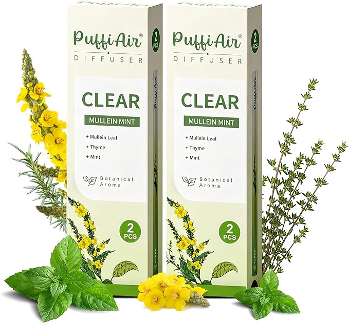 PUFFIAIR Botanical Fragrance Stick Set – Mullein, Thyme & Mint Botanical Scent, Plant-Based Personal Fragrance Accessory, Portable Non-Electric Design, 4 Sticks (2 Packs)