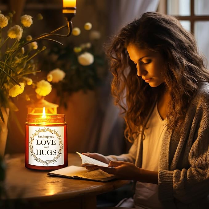 Sending You Love & Hugs Gift for Her - Relaxing Candles for Women Stress Relief - Gifts for Men Coworker Boyfriend - Mothers Day Gift for Mom Girlfriend Daughter - Scented Soy Calming Candle