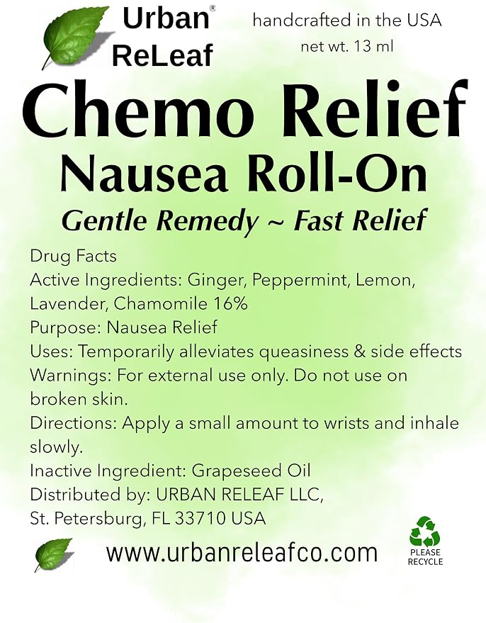 Urban ReLeaf Chemo Relief Nausea Roll-On | Gentle Remedy, Fast Relief, Soothing Aromatherapy, Upset Stomach & Side Effects, Natural Essential Oils