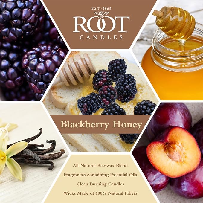 Root Candles Scented Candles Honeycomb Beeswax Blend Premium Handcrafted Candle, 12-Ounce 3-Wick, BlackBerry Honey