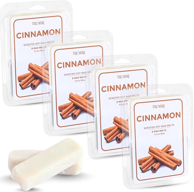 TRUMIRI Cinnamon Scented Wax Melts - Made with Non Toxic Soy Wax and Essential Oils - Long Lasting Strong Scent Pet Safe Candle Wax Cubes Tarts for Warmers Pack of 4 - Fall Christmas