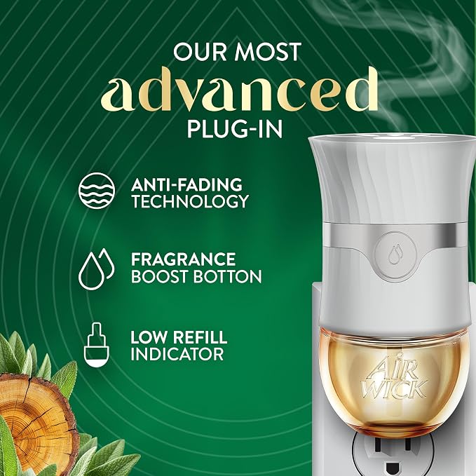 Air Wick Vibrant Plug-In Scented Oil Refills, 4 Count, White Sage & Mahogany, Air Fresheners, Essential Oils