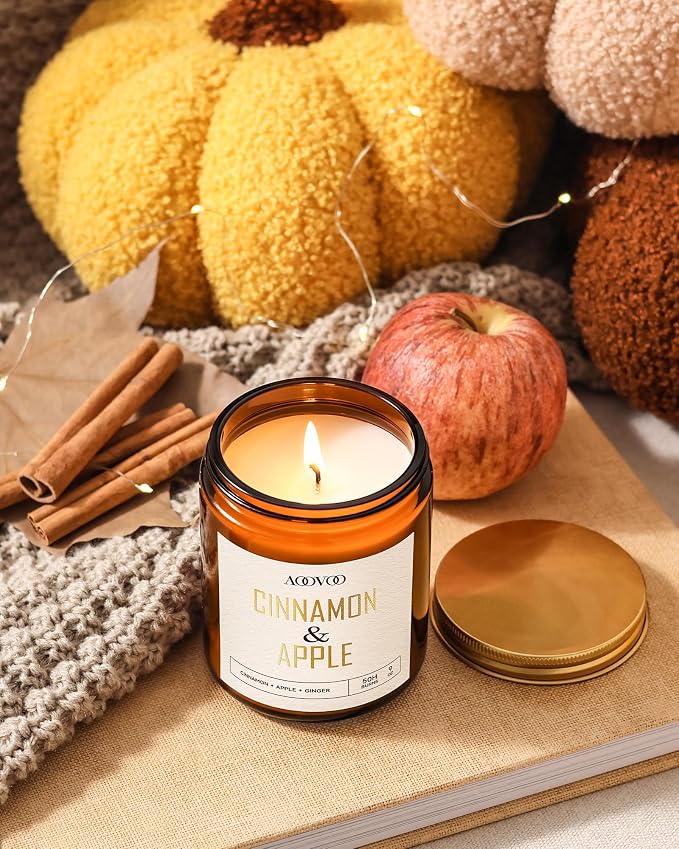 AOOVOO Apple Cinnamon Candle - 9 oz Scented Candles, Aromatherapy Candle, Soy Candle for Home Scented